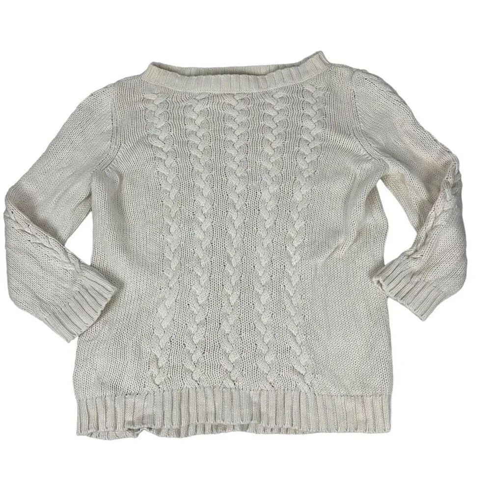 Talbots Ivory Cable Knit Boat Neck Large Petite sweater
